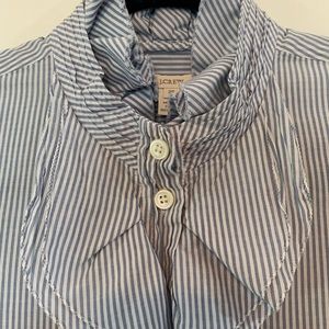 J. Crew Blue & White Frances Ruffle Button Down 2P